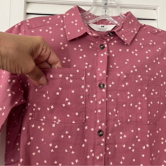 H&M Girls Mauve Stars print Shirt Dress long sleeve, size US 6X (6-7 Yrs) cotton - Picture 3 of 8